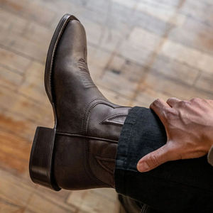 Men Western <b>Ankle</b> Boots Classic Leather Cowboy <b>Booties</b> Durable Comfortable Western Style Footwear - Product Image 5