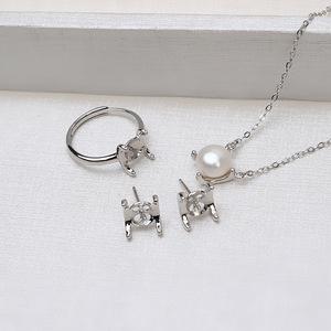 European American S925 <b>Silver</b> Pendant Set Women's Ring H Four Claw <b>Chain</b> <b>Earrings</b> Pearl DIY Jewelry Findings Components - Product Image 2