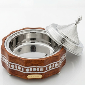 Olla de Madera de Lujo Premium y Duradera con Incrustaciones de Madreperla, Tapa de Acero Inoxidable y Latón, Ecológica y con Retención de Calor - Product Image 3