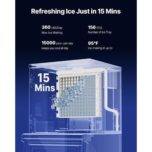 Commercial Kitchen Refrigeration Equipment 360LBS/24H <b>Ice</b> <b>Making</b> <b>Machine</b> 250LBS Large Storage Bin Auto Self Cleaning Commercial - Product Image 2