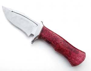 Couteau utilitaire robuste en acier avec double garde croisée en acier poli et manche en bois de burl stabilisé rouge cramoisi - Product Image 4