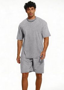 Men's Acid Wash Short <b>Sets</b> Cotton 2 Piece Outfits Tracksuit Summer Oversized Vintage Matching Shirt And Shorts <b>Set</b> - Product Image 5