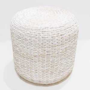 Pouf en rotin fait main, écologique, blanc, tissé, style moderne minimaliste scandinave, meubles de salon - Product Image 6