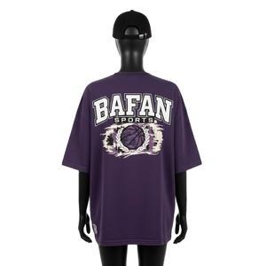 Camiseta Extra Grande para Mujer, Algodón Jersey Grueso GSM, Transpirable, Impresión en Serigrafía Morada, Logotipo Personalizado, Camisetas Extra Grandes de Algodón para Mujer - Product Image 2