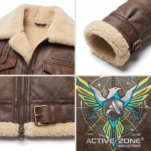 Chaqueta Bomber B-3 de Piel de Merino Gruesa Personalizada OEM para Hombre, Chaqueta de Vuelo de Invierno con Gráficos Cyberpunk y Cuero Desgastado - Product Image 4