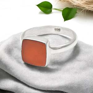 IGI Certified Natural Cushion Cut Carnelian Gemstone <b>Ring</b> <b>Crafted</b> From Solid 925 Sterling Silver Available At Wholesale Price - Product Image 1