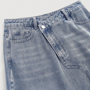 Jupe cargo longue en jean de coton unique pour femme, fendue, taille haute, vente en gros OEM, mode streetwear décontractée d'été - Product Image 5