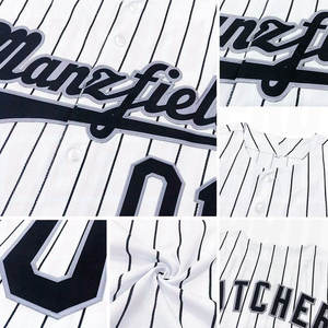 Maillot de baseball personnalisé pour homme, blanc à rayures fines, manches courtes, boutons sur le devant, logo des équipes imprimé, respirant, uniforme adulte - Product Image 5