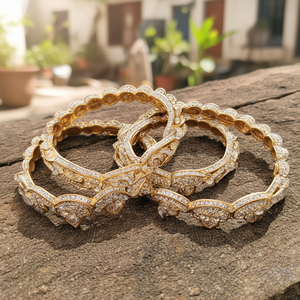 Gold Plated Stainless Steel Tear Drop Faux Stone Bangles - Product Image 3