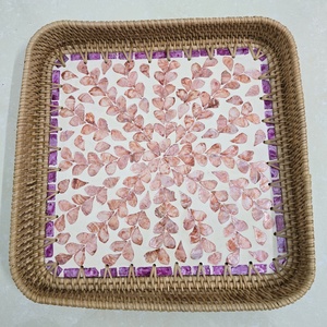 Bandeja de ratán de laca de perla madre de alta calidad de Vietnam bandeja de servicio elegante moderna hogar tamaño personalizado MDF madera mármol decorativo - Product Image 5