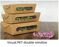 Cajas para Ensaladas de Papel Recubierto 16*10*5cm con Doble Ventana PET, Laminado Mate, Ecológicas, Desechables, de Grado Alimenticio, Marca Sungene