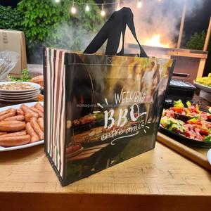 Sac fourre-tout réutilisable non tissé avec logo personnalisé poignée de transport laminée sac d'épicerie imprimé double face sac à bandoulière de taille moyenne - Product Image 4