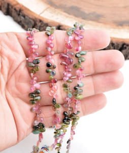 Collar de turmalina natural multicolor con perlas lisas, piedra preciosa natural para la elaboración de joyería fina. - Product Image 4