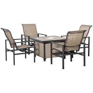 Set da pranzo da esterno a 5 pezzi in rattan beige con sedie a dondolo e secchiello per il ghiaccio in metallo - Product Image 1