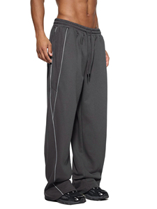 Pantalones Deportivos de Algodón Gris para Hombre, Cintura Elástica con Cierre de Cremallera, Pantalones Casuales con Franja Lateral, Tejido Transpirable de Peso Medio, Impermeables - Product Image 5
