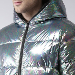 Chaqueta Acolchada con Capucha para Hombre, Metálica Iridiscente, Recubierta de PU, Impermeable, Relleno de Poliéster, Chaqueta Casual de Invierno con Cierre de Cremallera - Product Image 5