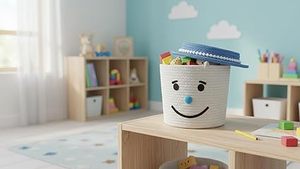 Customised Handwoven Factory Wholesale Cotton Rope Storage Baskets Cute Baby Smile Face With Cover Candy Baskets - Product Image 6