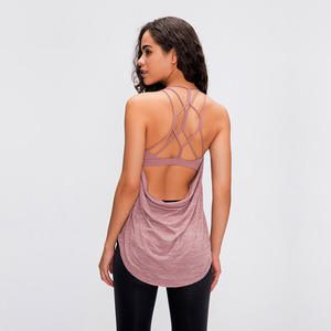 Camisetas sin mangas para mujer con sujetador incorporado, espalda cruzada, para yoga y running - Product Image 3