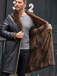 Veste en cuir suédé marron pour homme avec doublure en fausse fourrure, col rabattable, coupe-vent, manteau d'hiver, coupe classique, style décontracté - Product Image 5