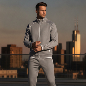 Survêtement d'entraînement uni en polycoton à prix abordable pour homme, coupe ajustée, avec poignets côtelés, idéal pour la gym et la course à pied - Product Image 5