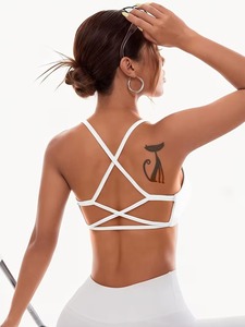Women Seamless Ribbed Sports Bra Strappy Backless Gym Yoga Fitness <b>Crop</b> <b>Top</b> High Stretch Moisture Wicking Activewear Bra - Product Image 5