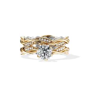 Anillo de compromiso de oro de 14k para mujer, chapado en oro, con diamante de corte brillante redondo, color D, piedra cultivada en laboratorio, certificado IGI, estilo clásico - Product Image 1