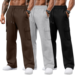 Men's 100% Cotton Drawstring Cargo Sweatpants Elastic Waist Multiple Pockets Casual Midweight Autumn Cargo Trousers For Sale - Product Image 3