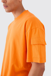 Ensemble T-shirt et short en coton orange pour homme, col rond, décontracté, été, couleur unie, tricoté, respirant, streetwear - Product Image 6