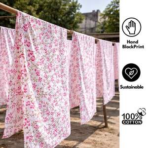 Tissu en coton lavable, écologique, imprimé à la main, vendu au mètre |   Textile indien moderne pour rideaux, ameublement et décoration - Product Image 5