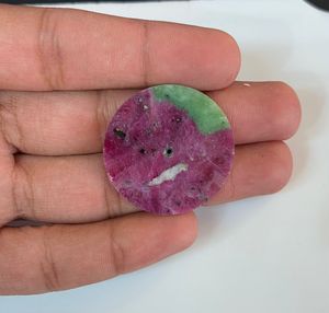 A K Gems pink and Green Ruby Zoisite Watch Dial 28.5 mm One Sided Polished <b>Face</b> 0.7mm Thick Center Hole 2 mm Model GMC-257 - Product Image 5