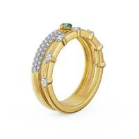 Bague classique unique en moissanite verte taille ronde avec double bande pavée, plaquée or, en argent 925, bijoux de fiançailles pour mariage et fête