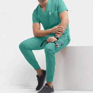 DANZILO High Quality Custom Logo Men's <b>Scrub</b> Suits Sets Solid Color Canvas Quick Dry Breathable <b>Plus</b> <b>Size</b> Needle Hospital - Product Image 1