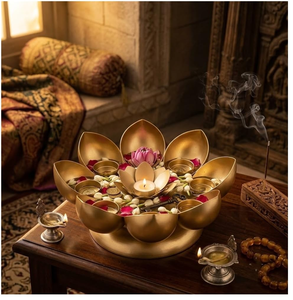 Bol Urli en métal doré, décoratif, pour fleurs flottantes, décoration de la maison pour Diwali, centre de table, porte-bougie Pooja, festival - Product Image 2
