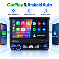 HANTUE Écran Rétractable Lecteur MP5 7 Pouces 1 Din Autoradio Android 15 CarPlay Android Auto 2+64G Audio