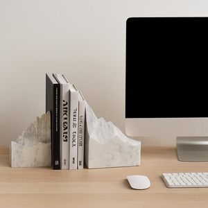 Modern White Marble Mountain Shape Bookends Decorative Natural Stone <b>Book</b> Holder for Bookshelf Home Office <b>Library</b> Decor - Product Image 4