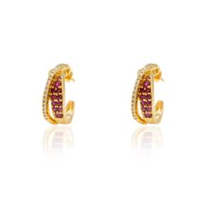 14K Handcrafted Twisted Hoop Earrings with Ruby and Diamond in White Rose or Yellow Gold - Product Image 3