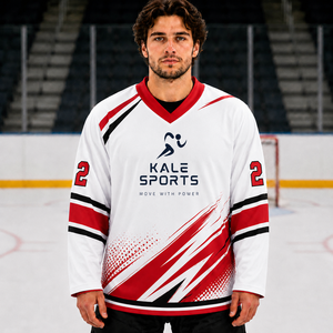 เสื้อฮอกกี้น้ำแข็ง Kale Sports แบบยูนิเซ็กซ์ คอวี แขนยาว ผ้าโพลีเอสเตอร์ 100% ระบายอากาศได้ดี ซับเหงื่อ ทรงปกติ ด้านหน้าพิมพ์ลายแบบ Sublimated - Product Image 1