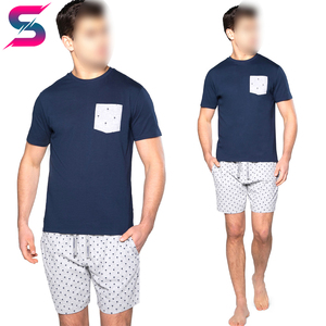 Conjunto de Camiseta Azul Marino con Cuello Redondo y Bolsillo Blanco y Pantalones Cortos con Estampado de Puntos, Ropa Casual de Verano, 100% Algodón, Tejido Transpirable - Product Image 4