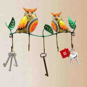 Lightweight Indian Metal Owl Wall <b>Hanger</b> with 5 Hooks Artistic Twin Owl Design for Home Decor & Gifting Eco-Friendly Branch - Product Image 3