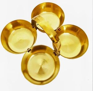 Brass 4 Bowl Pooja Roli Chawal Holder with Center Handle Traditional Pure Brass Kumkum Tilak Container Stand for <b>Mandir</b> Puja - Product Image 4