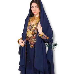 Ensemble de luxe 2 pièces AWAIS HOUSE pour femmes musulmanes, en velours uni perlé, lavable, longueur ras du sol, coupe trapèze, pour soirée/formelle - Product Image 1