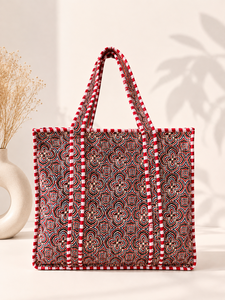 Sac fourre-tout matelassé en coton imprimé floral fait main pour femme, écologique, 16 x 16 pouces, durable et pliable, style bohème - Product Image 1