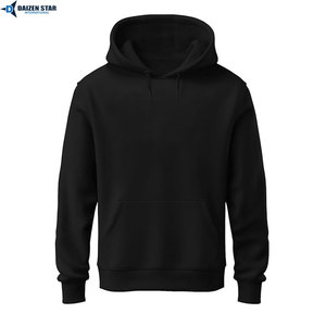 Daizen <b>Star</b> International Men's Black Hooded Sweatshirt Regular Fit Casual Knitted Pullover with Front Pocket - Product Image 4