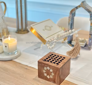 Quemador de madera artesanal y mosaico Bakhoor Madre de perla Quemador de incienso hecho a mano único Diseño árabe Hecho EN LA India - Product Image 5