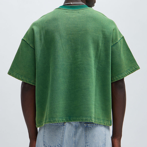 High Quality Short Sleeve Distressed T-shirts Custom Graphic Number Green Oversized Vintage Washed T-shirt For Men - Product Image 2