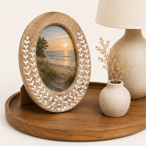 Oval Wooden Photo <b>Frame</b> with White Resin Vine Inlay Wholesale Mango <b>Wood</b> Tabletop <b>Picture</b> <b>Frame</b> for Elegant Home Decor - Product Image 4