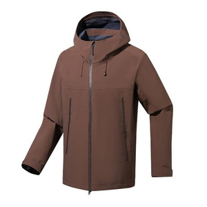 Veste bomber softshell pour homme, col montant, capuche, imperméable, coupe régulière, fermeture éclair, vêtements d'hiver décontractés, couleur unie, polyester - Product Image 1