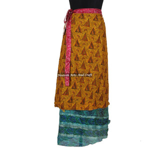 Faldas largas de seda sari mágicas de 2 capas estilo hippie vintage indio para la playa, faldas largas reversibles de seda sari mágica de 2 capas - Product Image 6