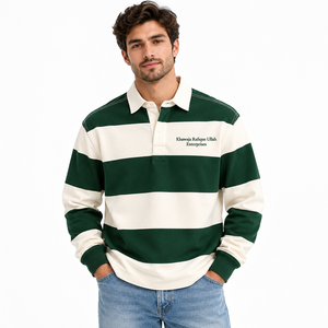 Camisa de rugby a rayas de manga larga para hombre con cuello y botones, jersey de rugby a rayas para hombre con cuello y botones - Product Image 3