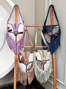 กระเป๋าหนังวัวและพู่พาดลำตัวขนาดใหญ่กระเป๋าหนังกลับแท้สำหรับผู้หญิงกระเป๋าถือหนังตะวันตกขายส่ง - Product Image 3